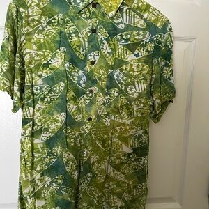 Men's Green Leaf Print Casual Button Down Shirt